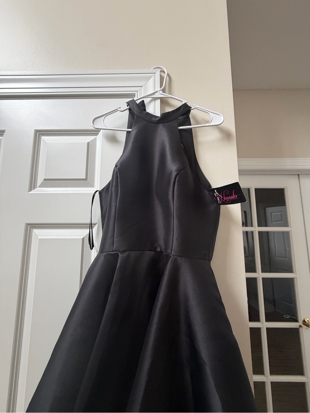 Black Satin Dress by Hannah's Boutique with Fuchsia Lining - Picture 7 of 15
